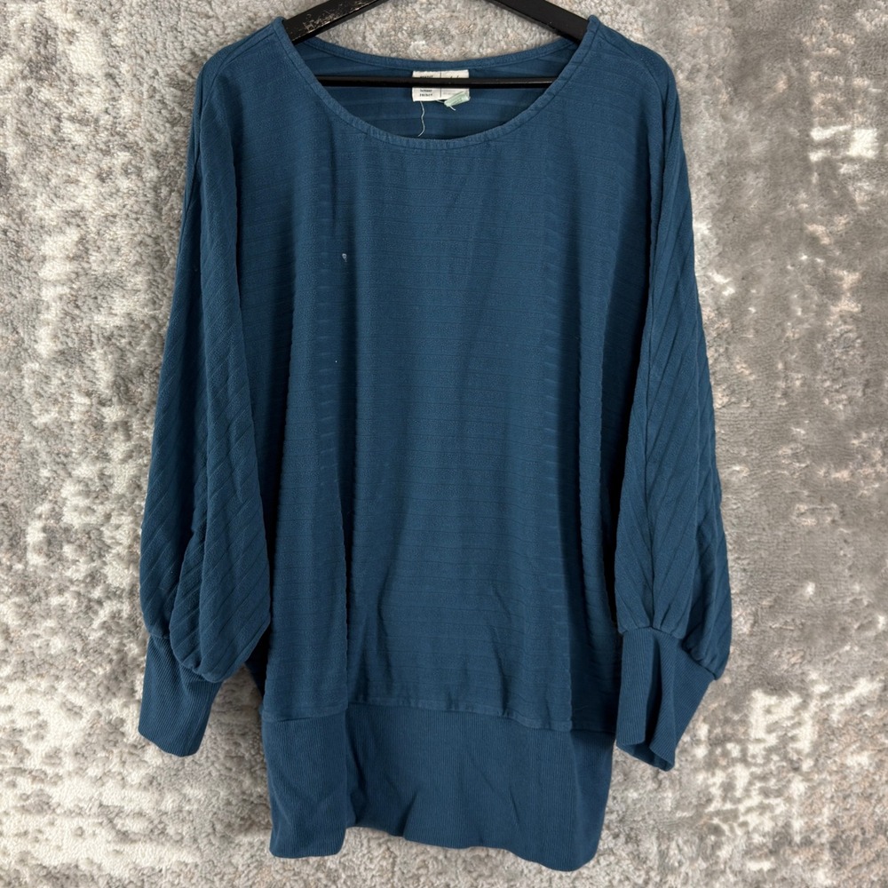 Saturday Sunday Sz L Ribbed Dolman Sleeve Loungewear Top Blue Long Sleeve Women